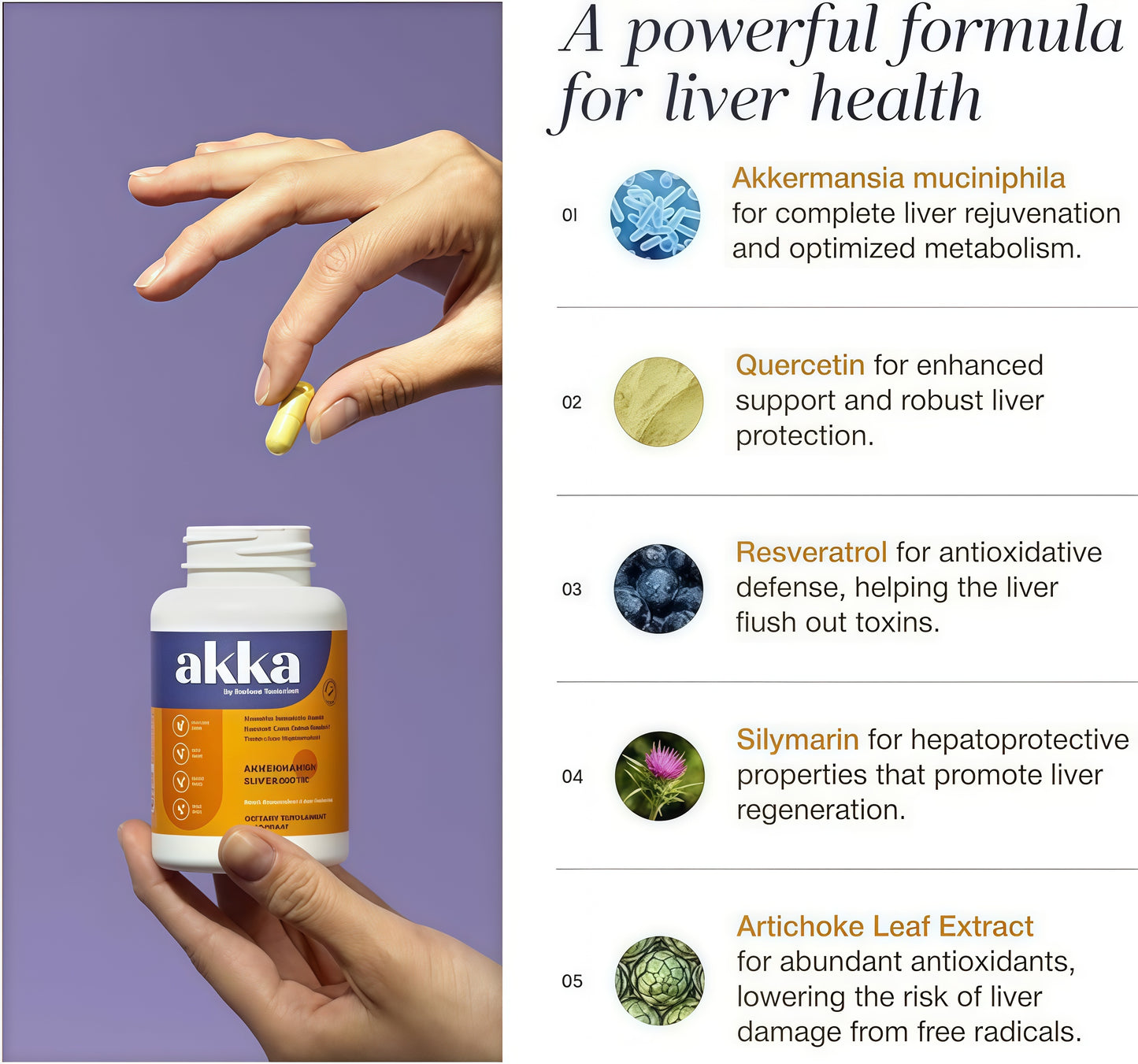 AKKA Akkermansia Probiotic, Liver Cleanse, Detox & Repair, Non-GMO, 60 Caps Liver health support for energy, digestion & metabolism with akkermansia muciniphila. Gluten-free.