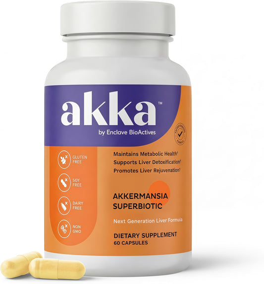 AKKA Akkermansia Probiotic, Liver Cleanse, Detox & Repair, Non-GMO, 60 Caps Liver health support for energy, digestion & metabolism with akkermansia muciniphila. Gluten-free.
